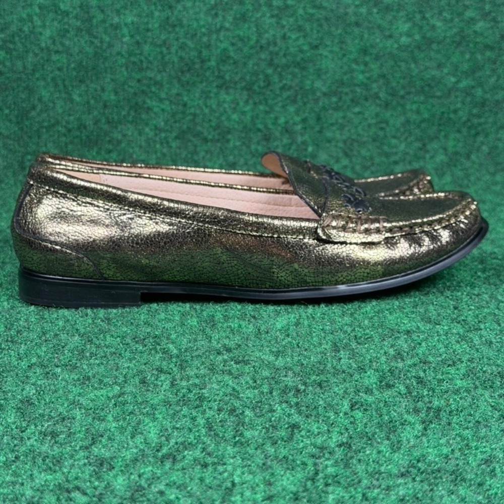Jack Rogers Remy Loafer Metallic Gold Crackle Leather Rondelle Flower Womens 7B - Picture 2 of 9